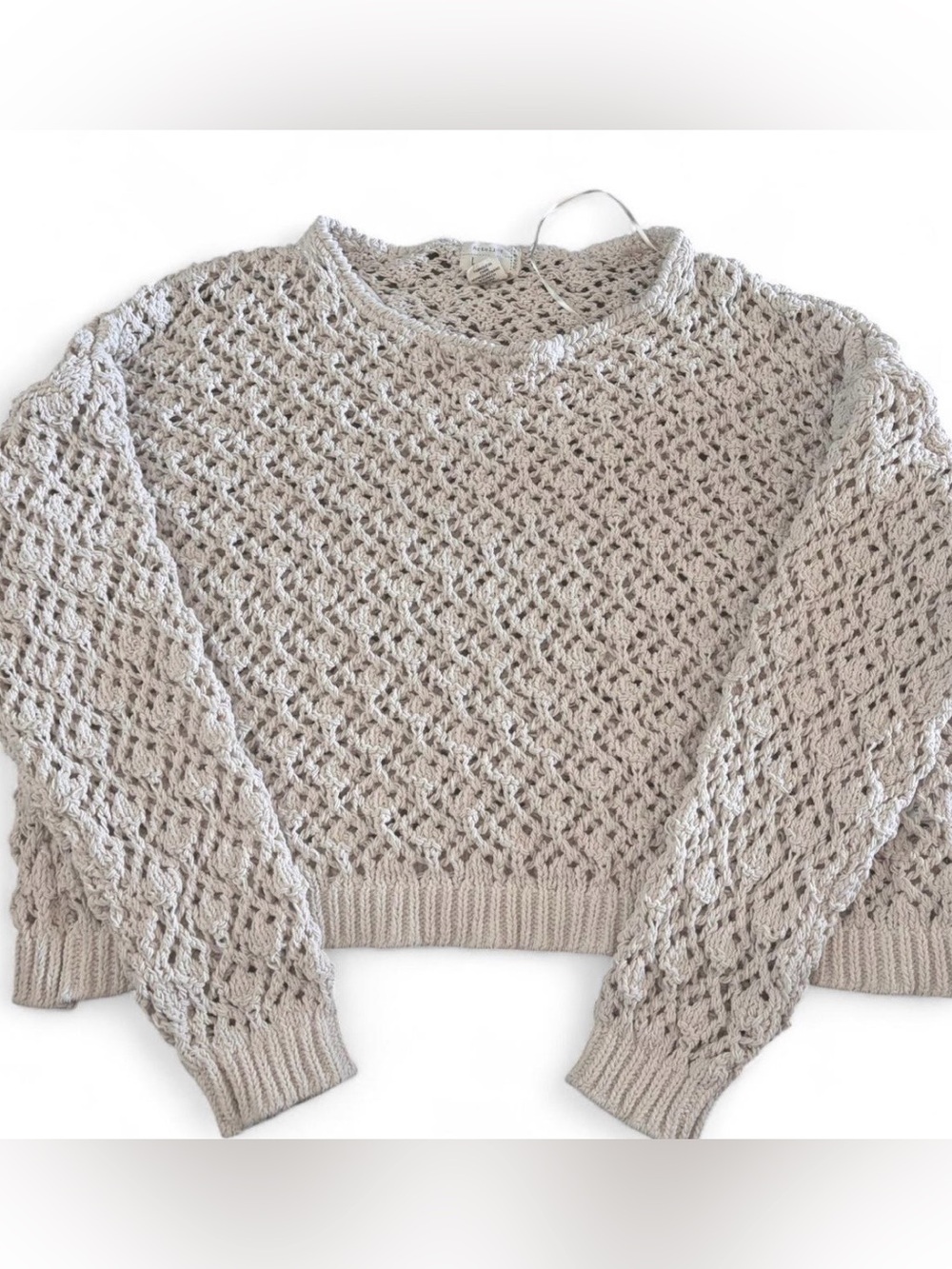 Nicole miller Open-Knit Crewneck cropped Sweater in cream size large women’s